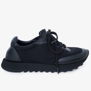The Row Black Owen Leather Tonal Stitching Round Toe Lace Tie Runner Sneakers